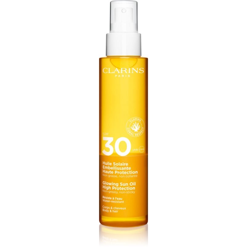Clarins Sun Care Glowing Oil suchý olej na vlasy i tělo SPF 30 150 ml - parfo.cz