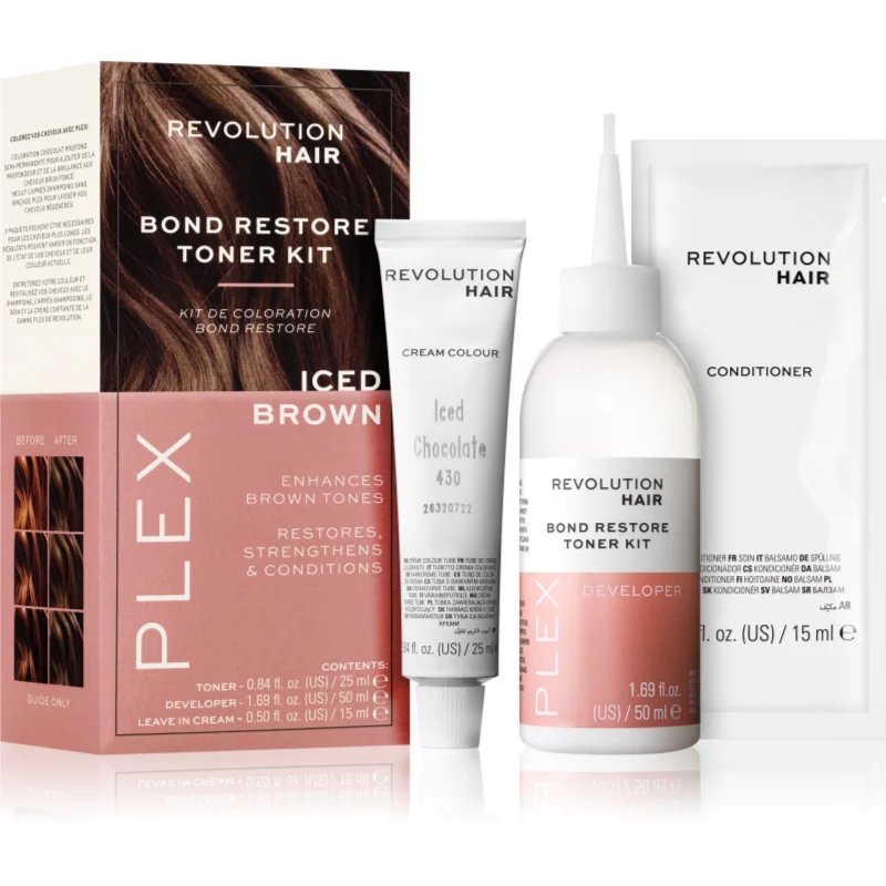 Revolution Haircare Plex Bond Restore Kit sada pro zvýraznění barvy vlasů odstín Iced Chocolate - parfo.cz