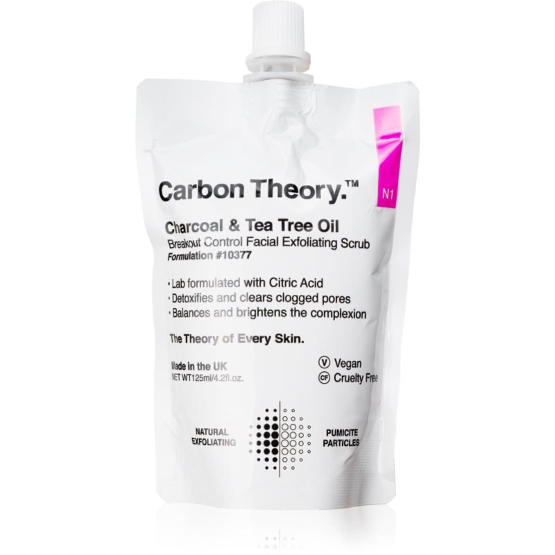 Carbon Theory Charcoal & Tea Tree Oil čisticí pleťový peeling pro problematickou pleť