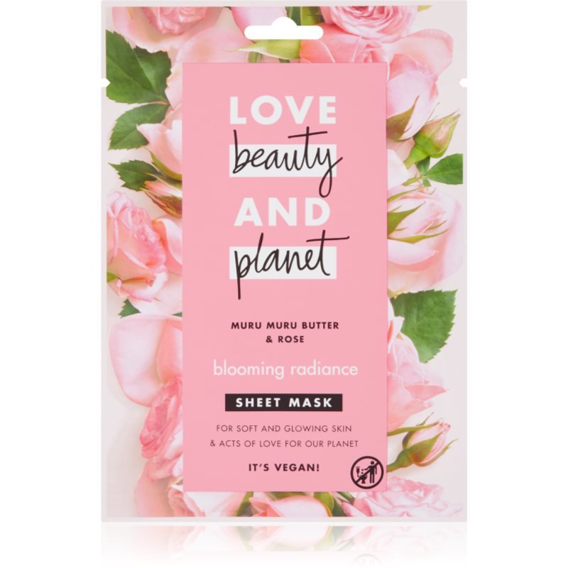 Love Beauty & Planet Blooming Radiance Muru Muru Butter & Rose plátýnková maska pro rozjasnění pleti 21 ml - parfo.cz