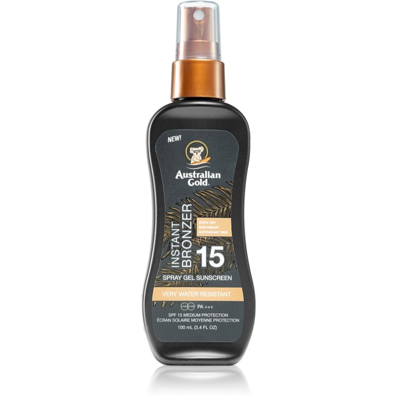 Australian Gold Instant Bronzer ochranný sprej na opalování s bronzerem SPF 15 100 ml - parfo.cz