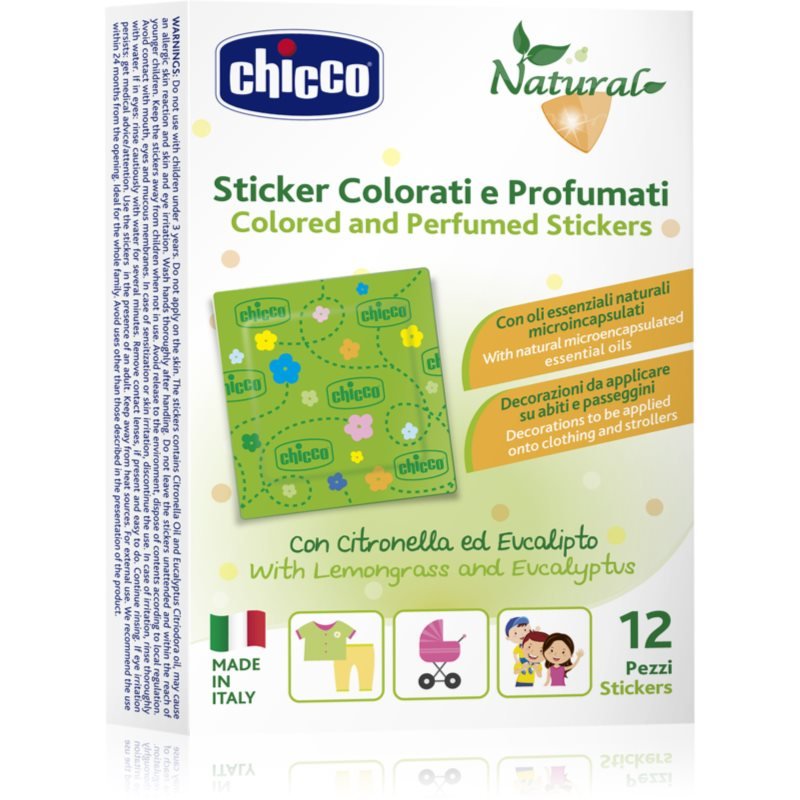 Chicco Natural Colored and Perfumed Stickers nálepky proti hmyzu 3 y+ 12 ks - parfo.cz