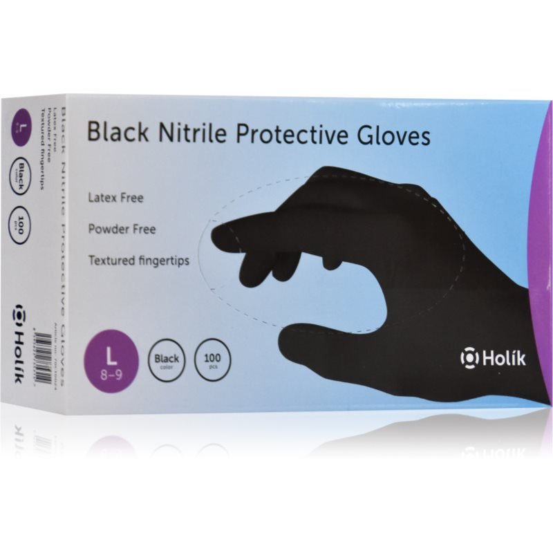 Holík Nitril Black nitrilové nepudrované ochranné rukavice velikost L 2x50 ks - parfo.cz