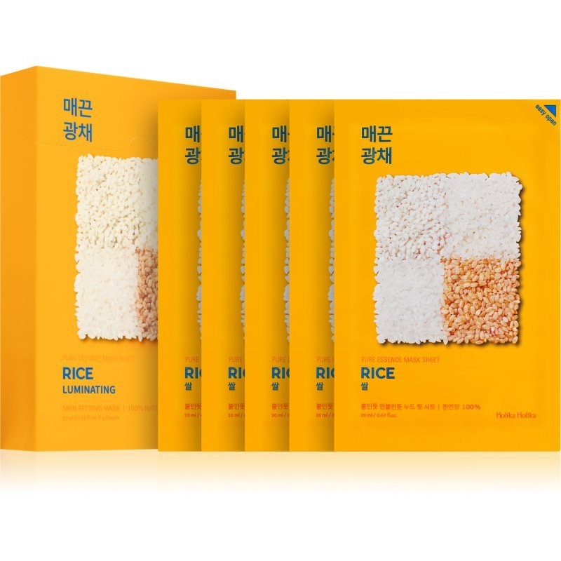 Holika Holika Pure Essence Rice plátýnková maska pro rozjasnění a vitalitu pleti 5x20 ml - parfo.cz