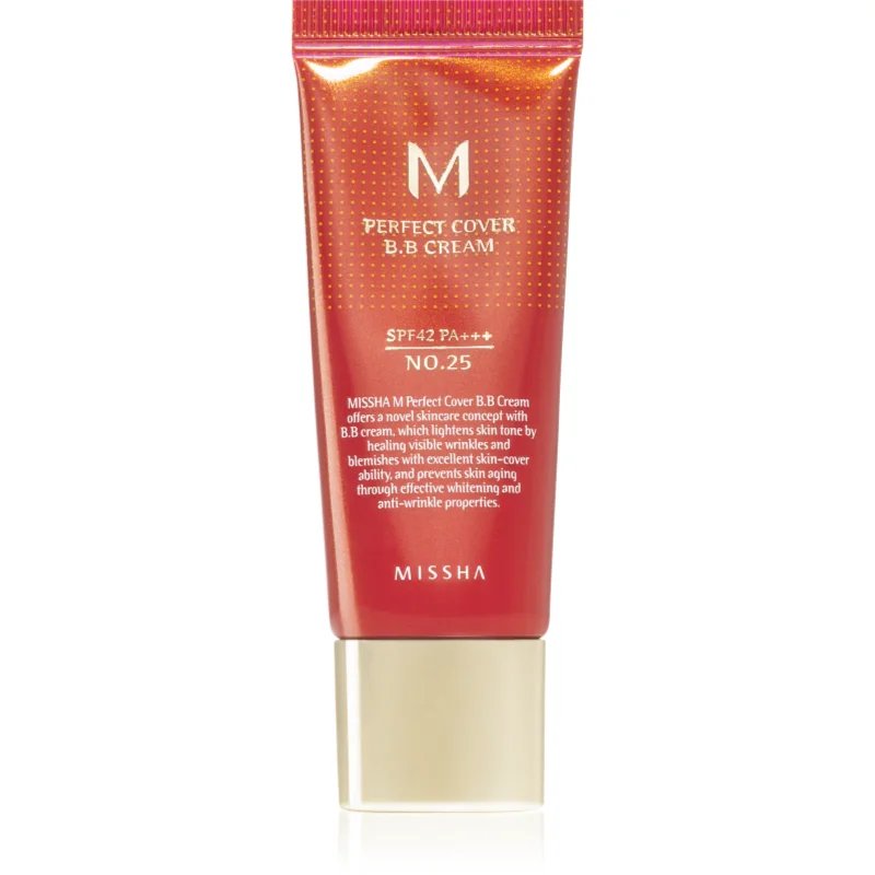 Missha M Perfect Cover BB krém s velmi vysokou UV ochranou malé balení odstín No. 25 Warm Beige SPF 42/PA+++ 20 ml - parfo.cz