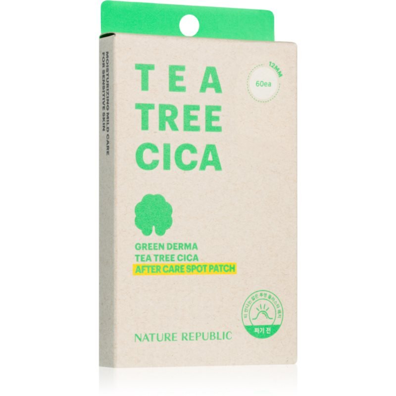 NATURE REPUBLIC Green Derma Tea Tree Cica After Care Spot Patch lokální péče pro pleť vysušenou a podrážděnou léčbou akné 60 ks - parfo.cz