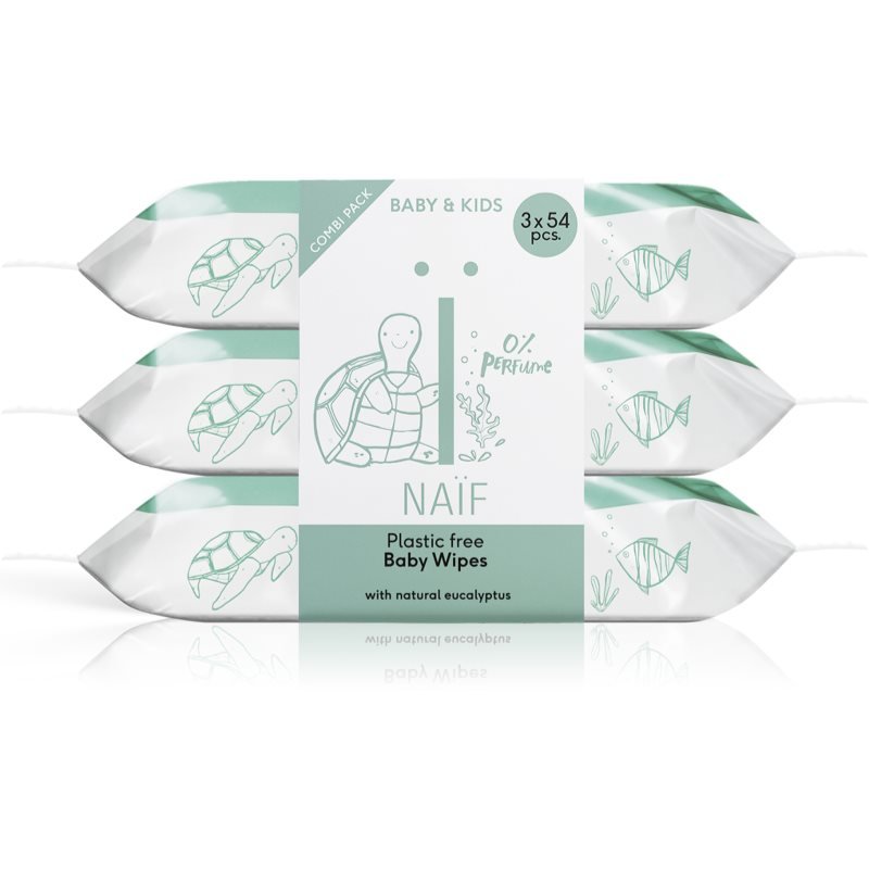 Naif Baby & Kids Plastic Free Wipes vlhčené ubrousky pro děti od narození 3x54 ks - parfo.cz