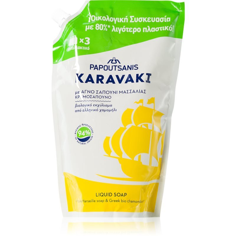 PAPOUTSANIS Karavaki Liquid Soap Pouch Refill With Chamomile tekuté mýdlo na ruce náhradní náplň 900 ml - parfo.cz