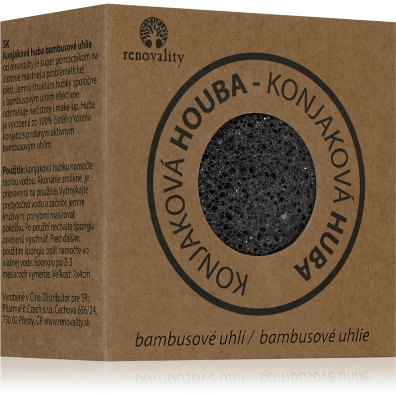 Renovality Konjaková houba bambusové uhlí čisticí houbička pro problematickou pleť 7x4 cm - parfo.cz